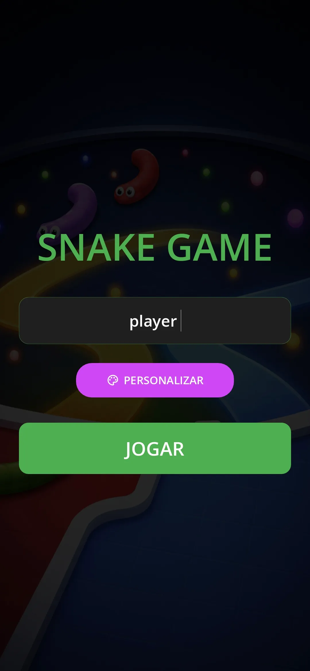 Tela de gameplay do Snake Game